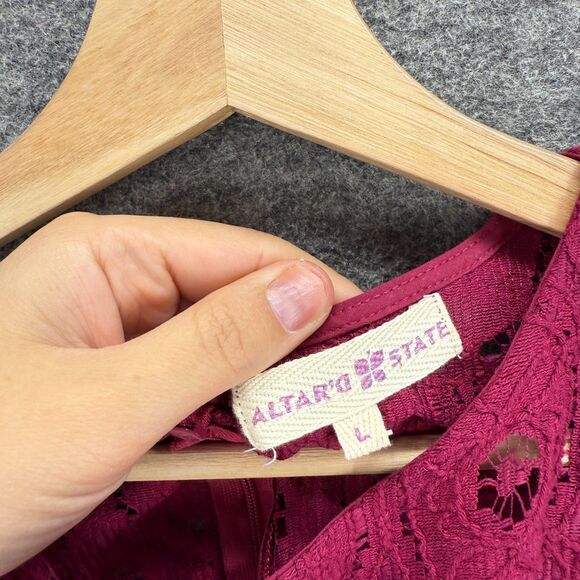 Altar'd State Dress Women L Large Pink Geometric Crochet Sheath Midi Zipper - Picture 3 of 7